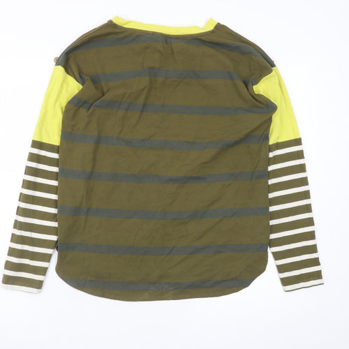Next Women Green Stripe Long Sleeve Cotton Blend Casual Top Size 12