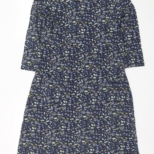 Weird Fish Women Blue Floral Shift Dress Size 16 Cotton 3/4 Sleeve