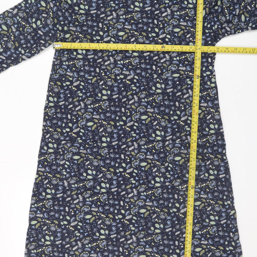 Weird Fish Women Blue Floral Shift Dress Size 16 Cotton 3/4 Sleeve