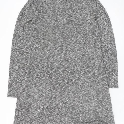 Topshop Women Grey Size 8 Long Sleeve Shift Jersey Dress