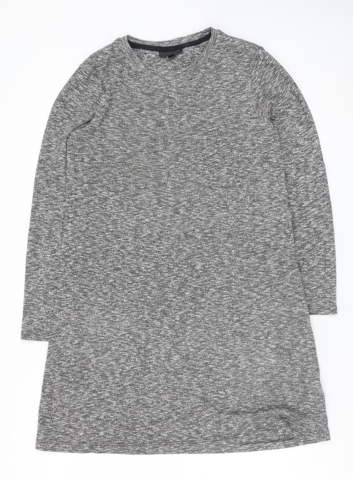 Topshop Women Grey Size 8 Long Sleeve Shift Jersey Dress