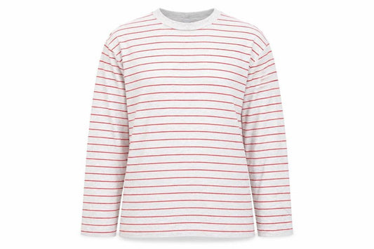 Front view of ASOS DESIGN Women’s Grey Red Striped Long Sleeve T-Shirt, size S