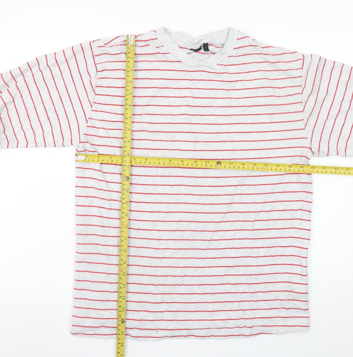 ASOS DESIGN Women’s Grey Red Striped Long Sleeve T-Shirt Size S