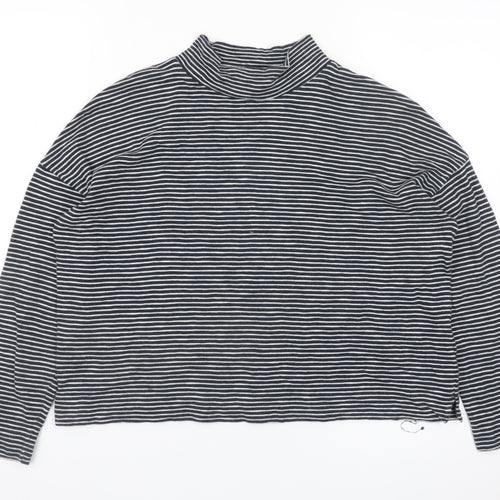 Whistles Women’s Black Striped Mock Neck Long Sleeve Cotton Top XS