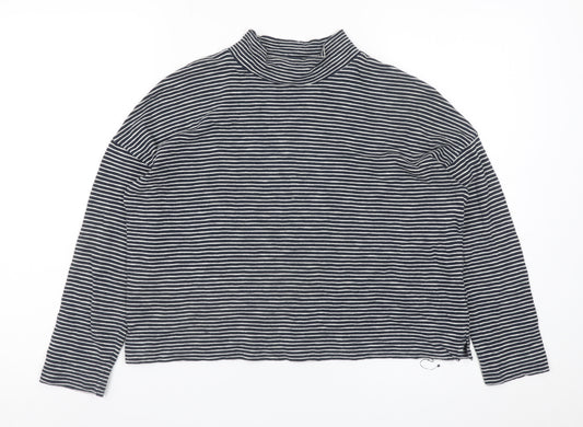 Whistles Women’s Black Striped Mock Neck Long Sleeve Cotton Top XS