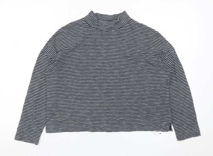 Whistles Women’s Black Striped Mock Neck Long Sleeve Cotton Top XS
