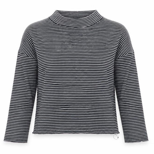 Whistles Women’s Black Striped Mock Neck Long Sleeve Cotton Top XS