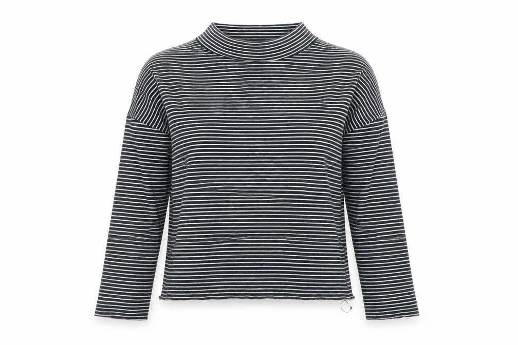 Whistles Women’s Black Striped Mock Neck Long Sleeve Cotton Top XS