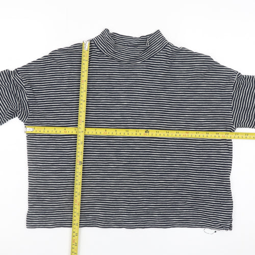 Whistles Women’s Black Striped Mock Neck Long Sleeve Cotton Top XS