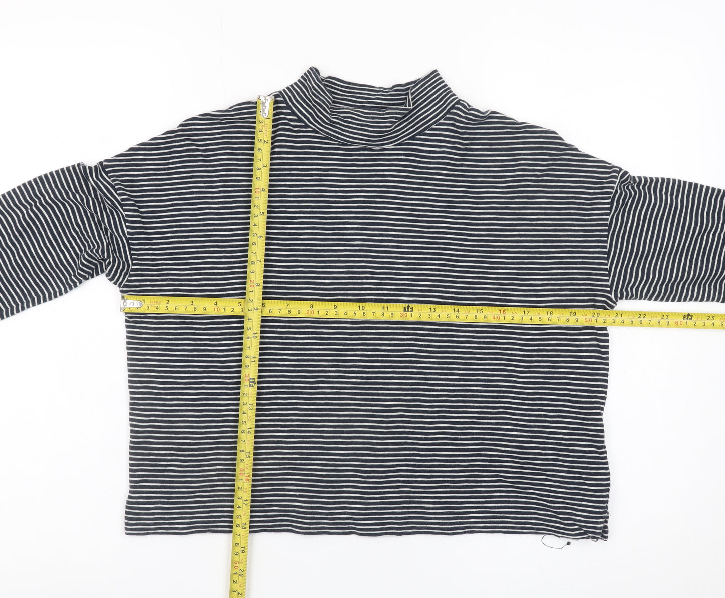 Whistles Women’s Black Striped Mock Neck Long Sleeve Cotton Top XS