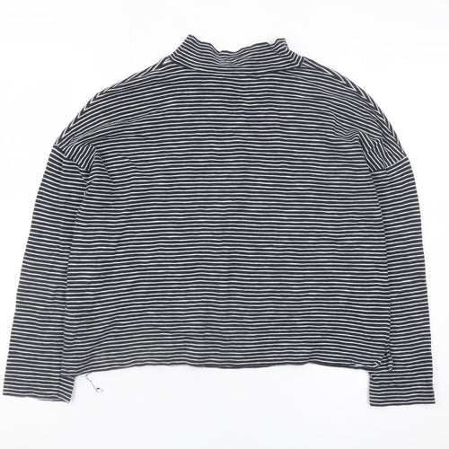 Whistles Women’s Black Striped Mock Neck Long Sleeve Cotton Top XS