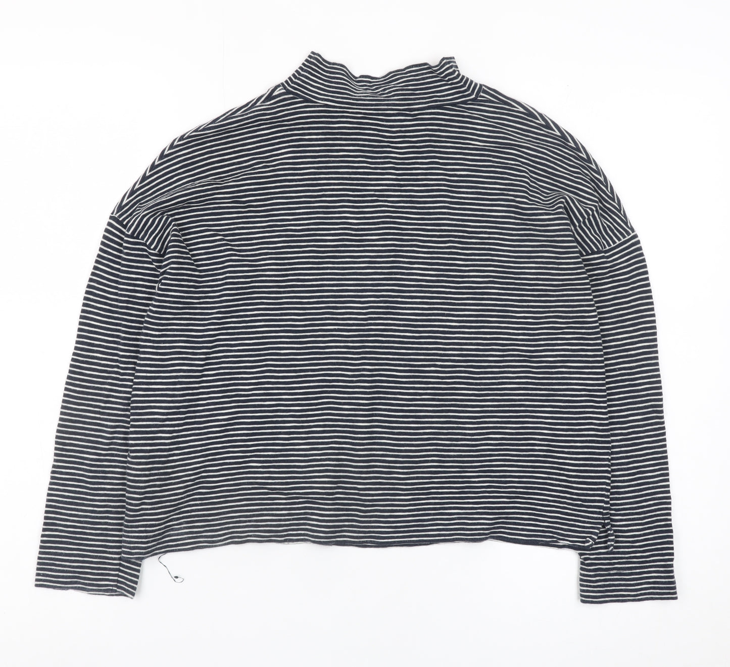 Whistles Women’s Black Striped Mock Neck Long Sleeve Cotton Top XS
