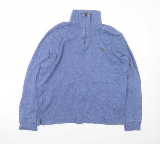 Ralph Lauren Men's Blue Estate Rib 1/4 Zip Cotton Sweatshirt M
