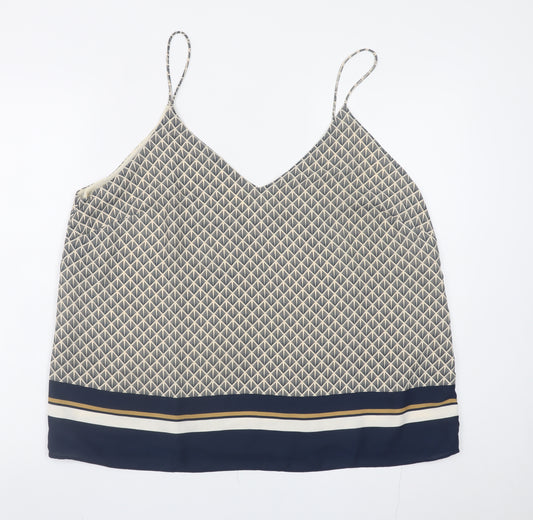 H&M Women’s Blue Geometric V-Neck Camisole Top Size 20