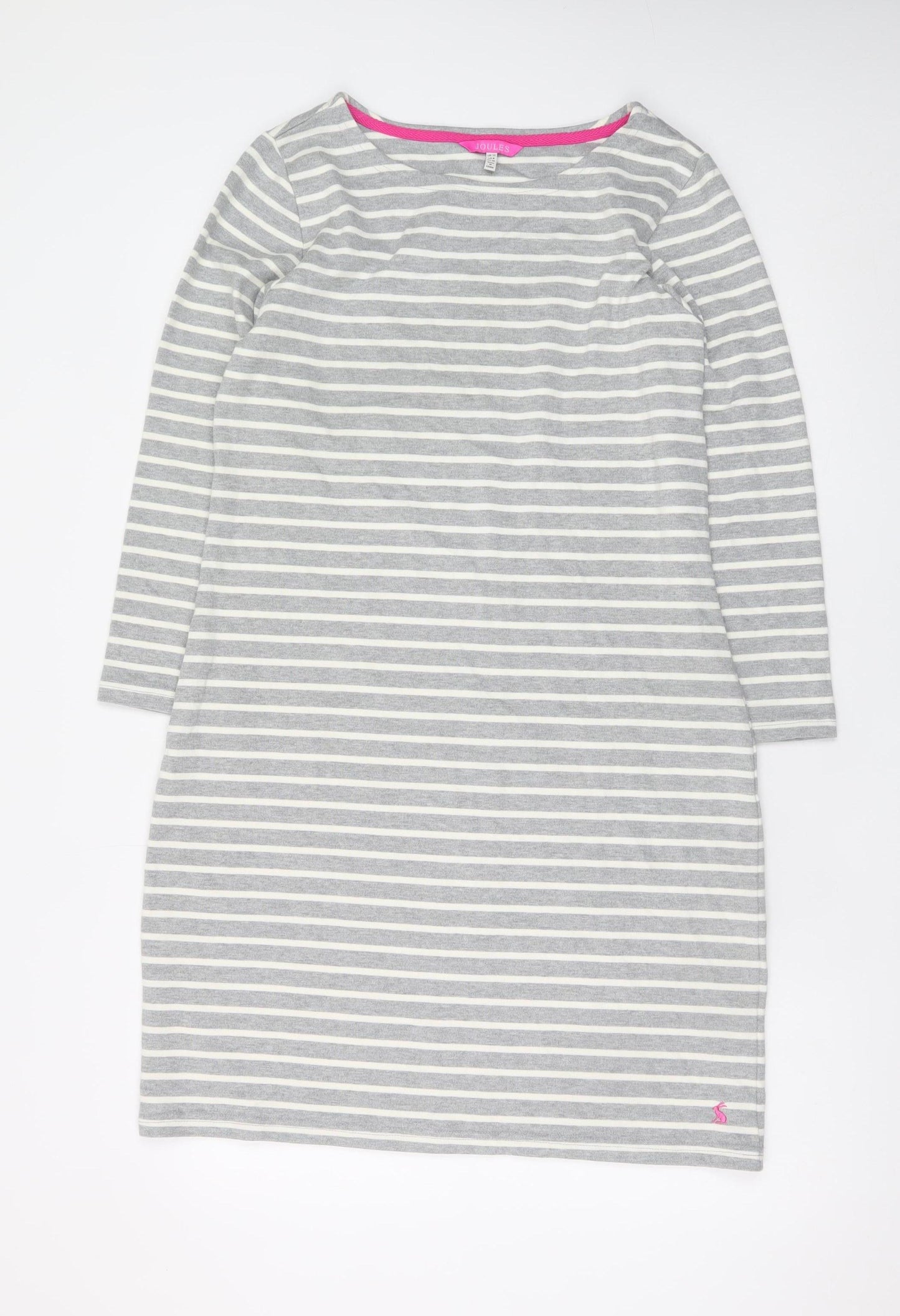 Joules Women Grey Striped Cotton Shift Dress Size 12