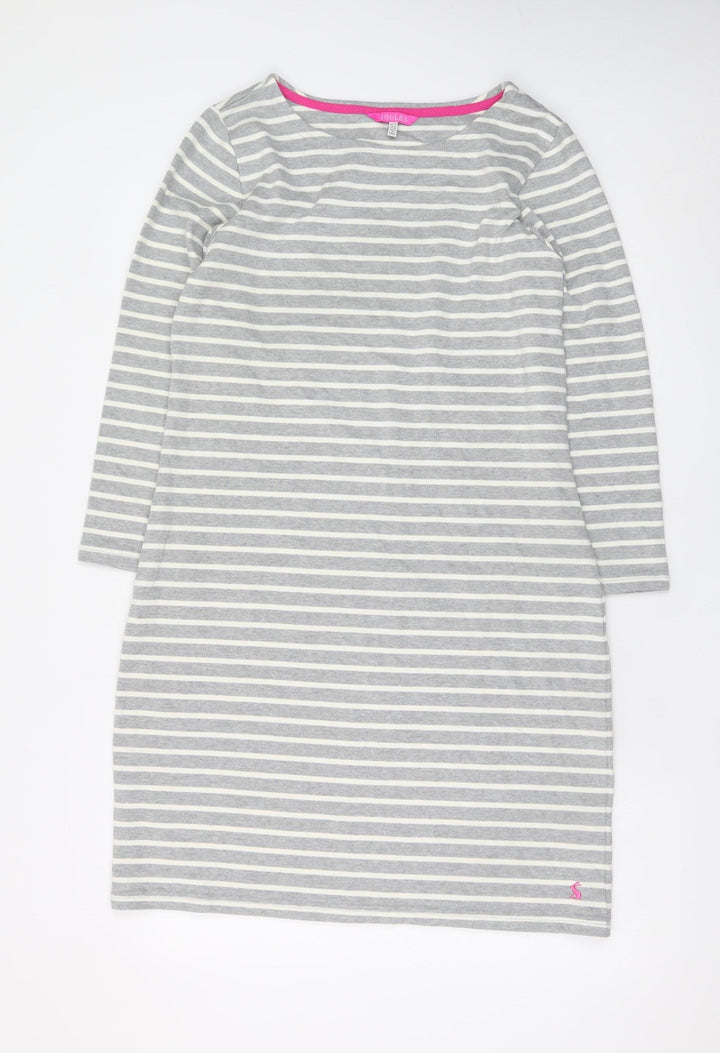 Joules Women Grey Striped Cotton Shift Dress Size 12