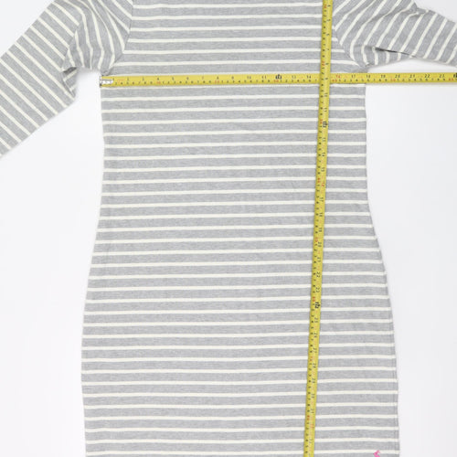 Joules Women Grey Striped Cotton Shift Dress Size 12