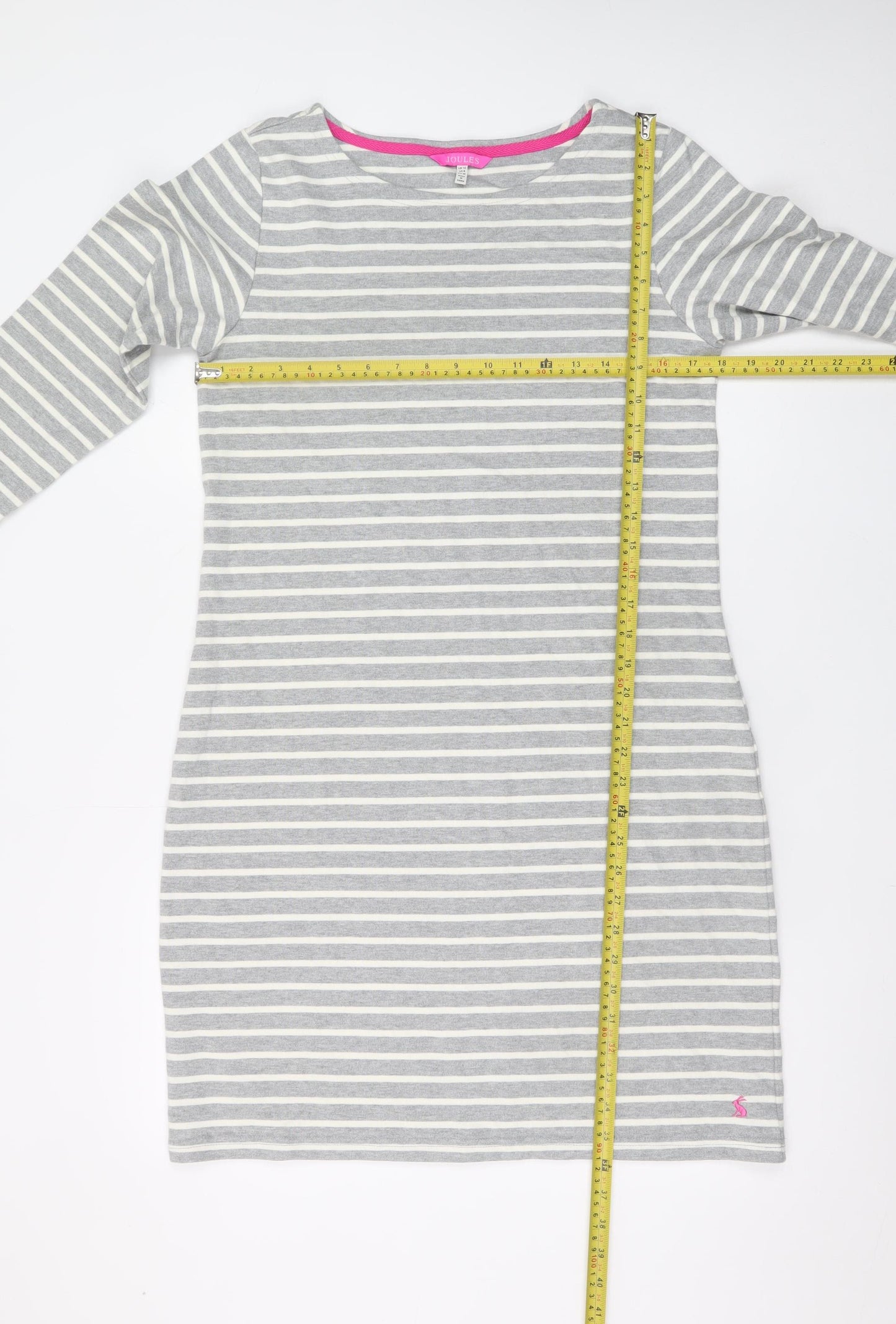 Joules Women Grey Striped Cotton Shift Dress Size 12