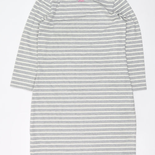 Joules Women Grey Striped Cotton Shift Dress Size 12