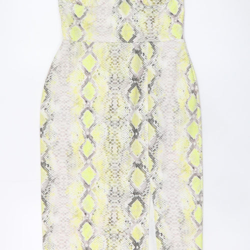 New Look Womens Yellow Snake Print Bodycon Midi Dress Size 10