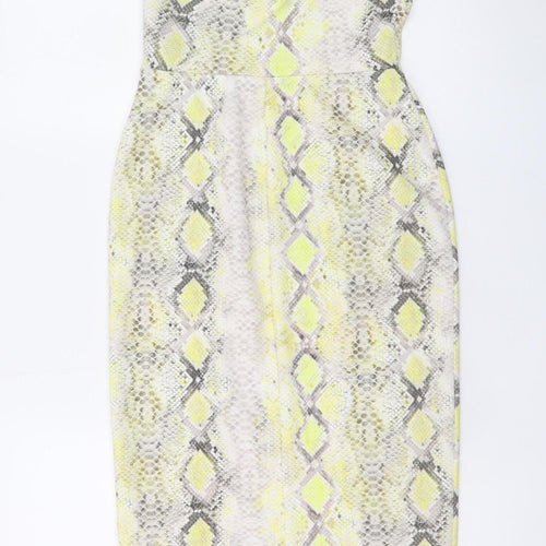 New Look Womens Yellow Snake Print Bodycon Midi Dress Size 10