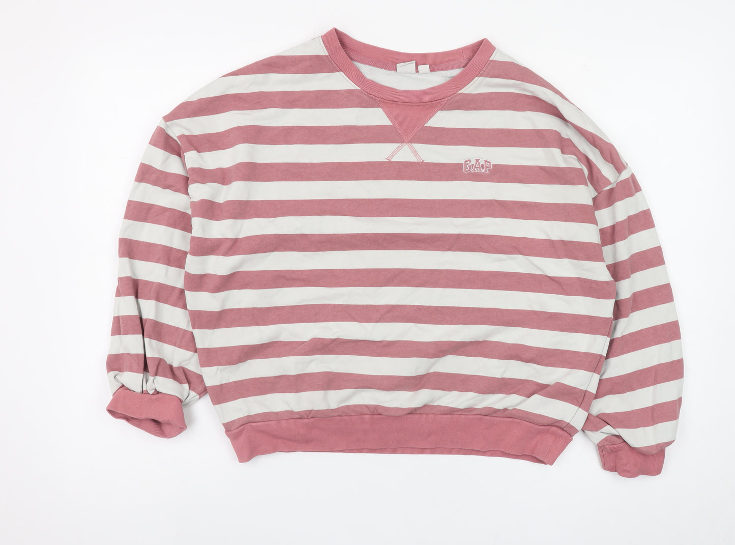 GAP Women’s Pink White Striped Crew Neck Long Sleeve Cotton Top XS