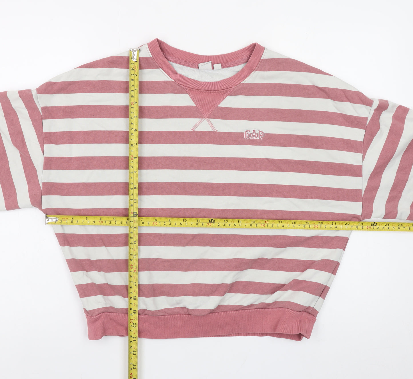 GAP Women’s Pink White Striped Crew Neck Long Sleeve Cotton Top XS