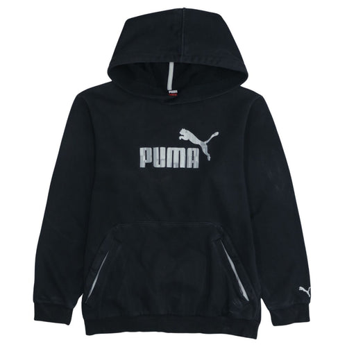 Puma Boys Black XL Pullover Hoodie with Silver Logo Print
