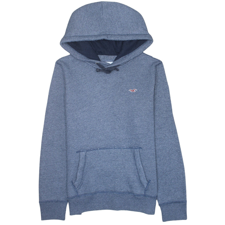 Hollister Men Blue Pullover Hoodie S Fleece Logo Regular Fit