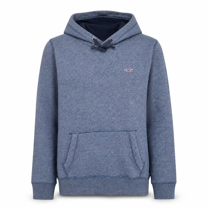 Hollister Men Blue Pullover Hoodie S Fleece Logo Regular Fit