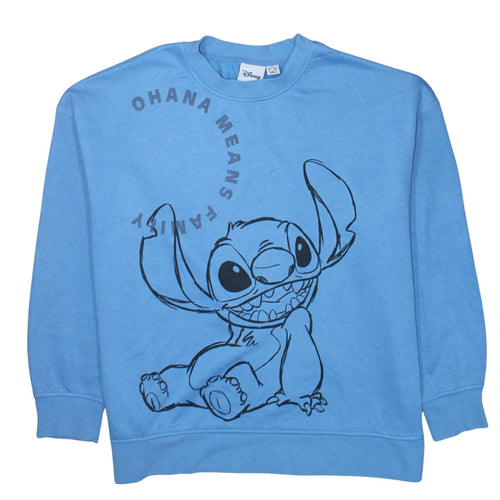 Disney Women Blue Stitch Sweatshirt XL Pullover Crew Neck Casual