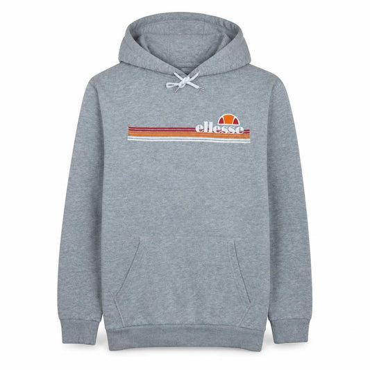 Front view of Ellesse Men's Grey Pullover Hoodie Small Retro Logo Sweatshirt