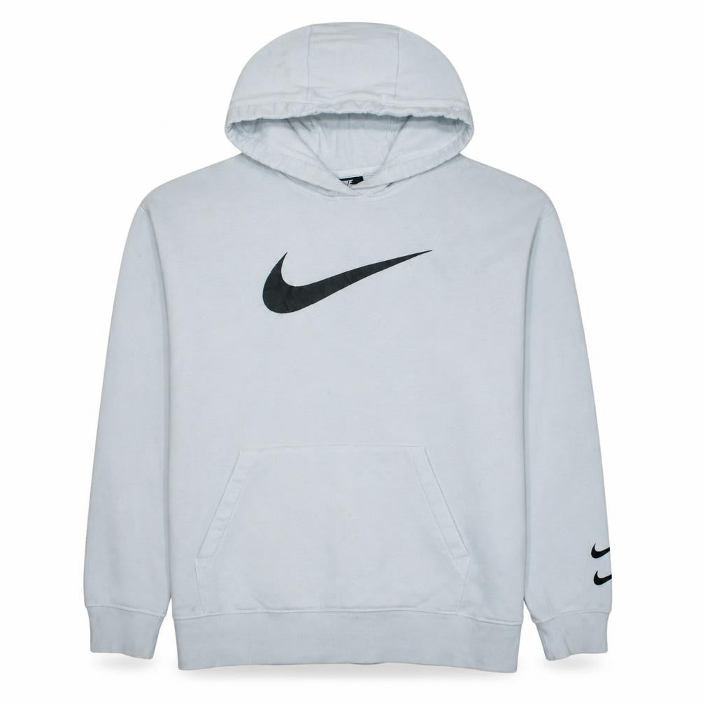 Front view of Nike women’s white medium pullover hoodie with logo print