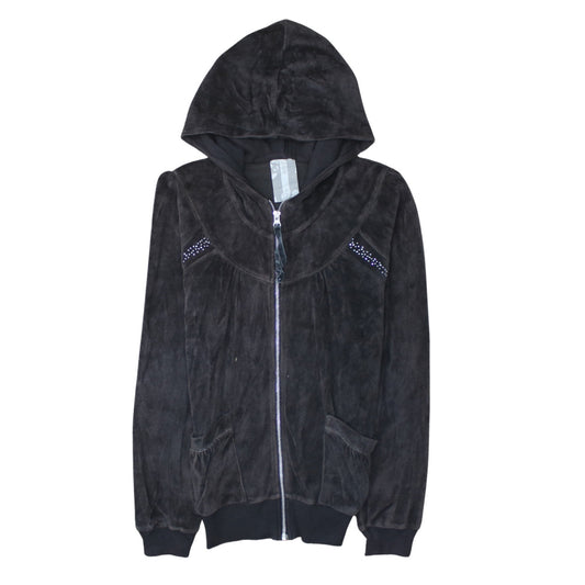 Next Women Black Velour Full Zip Hoodie UK 8 Embellished Detail