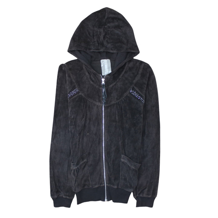 Next Women Black Velour Full Zip Hoodie UK 8 Embellished Detail