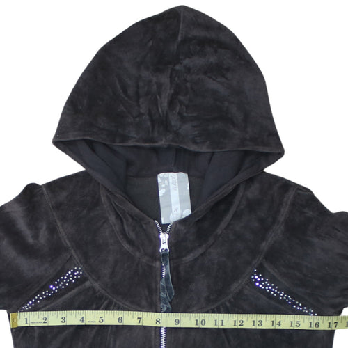 Next Women Black Velour Full Zip Hoodie UK 8 Embellished Detail
