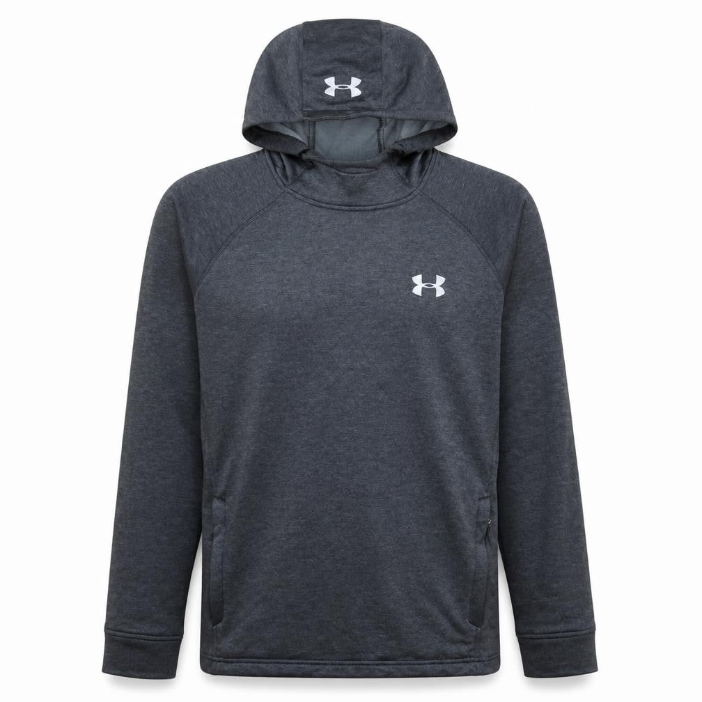 Front view of Under Armour men’s grey large pullover hoodie lightweight coldgear