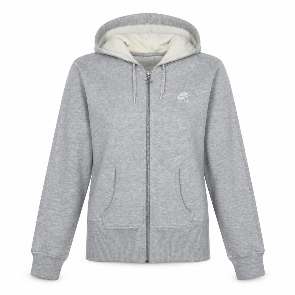 Front view of Nike Air Women's Grey Full Zip Hoodie, size M, Cotton Blend