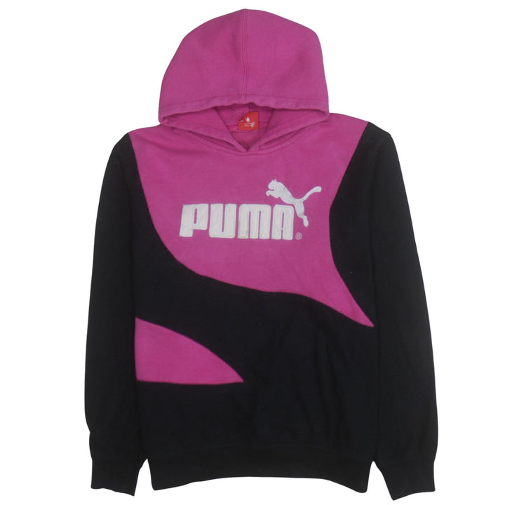 Puma Womens Pink & Black Pullover Hoodie Small Logo Fleece Sweatshirt