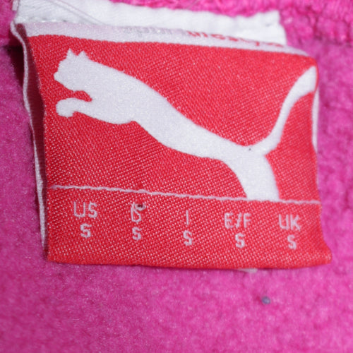 Puma Womens Pink & Black Pullover Hoodie Small Logo Fleece Sweatshirt