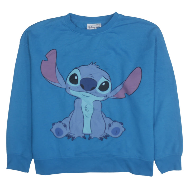 Disney Women Blue Stitch Sweatshirt L Pullover Casual Graphic