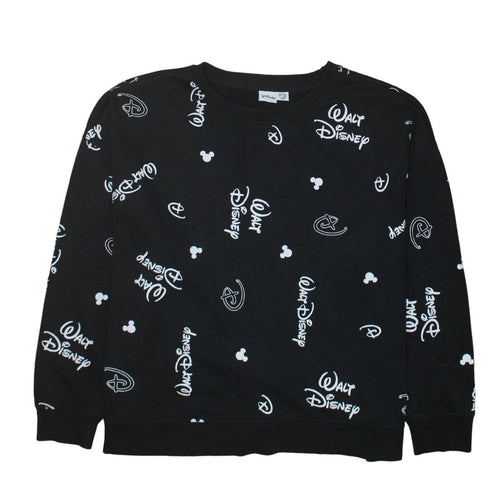 Disney Womens Black Walt Disney Logo Print Pullover Sweatshirt XL