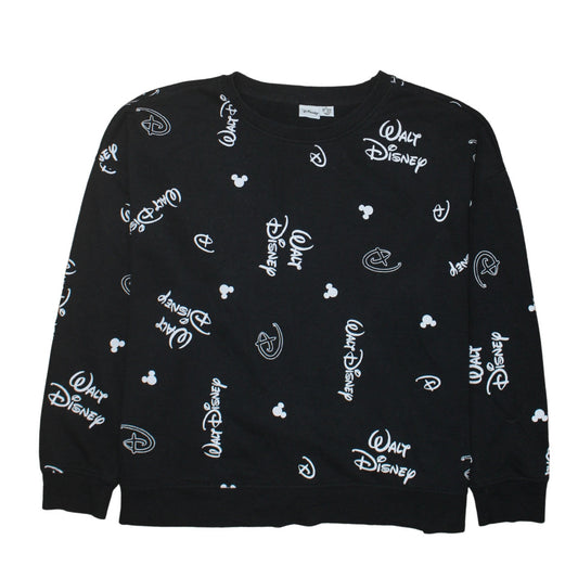 Disney Womens Black Walt Disney Logo Print Pullover Sweatshirt XL