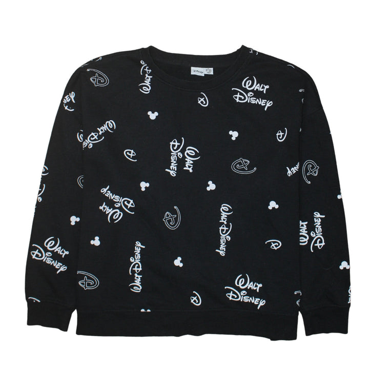 Disney Womens Black Walt Disney Logo Print Pullover Sweatshirt XL