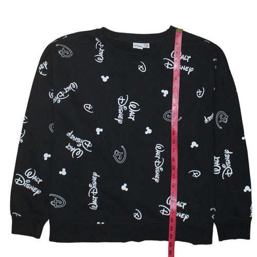 Disney Womens Black Walt Disney Logo Print Pullover Sweatshirt XL