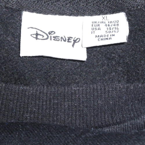 Disney Womens Black Walt Disney Logo Print Pullover Sweatshirt XL