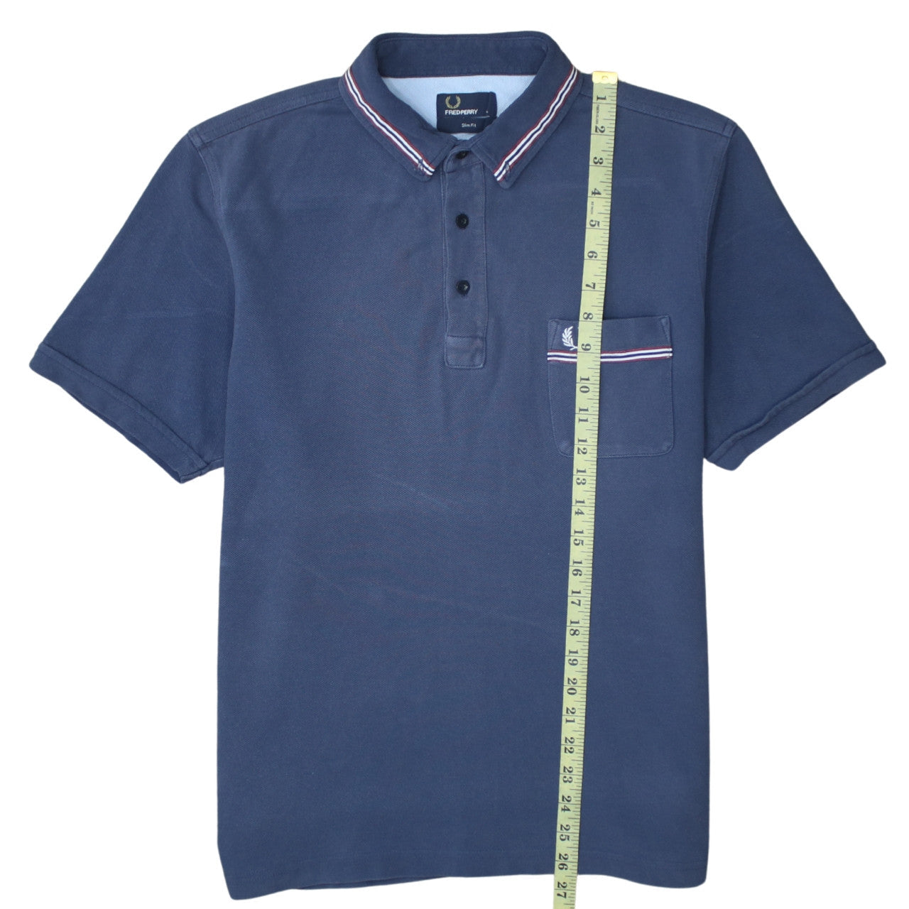 Fred Perry Men's Blue Slim Fit Polo Shirt Size L Classic Cotton
