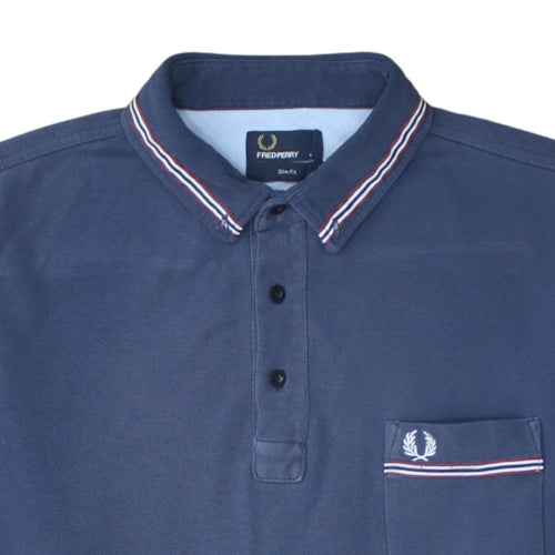 Fred Perry Men's Blue Slim Fit Polo Shirt Size L Classic Cotton