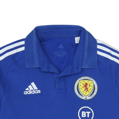 Adidas Scotland Men Blue Polo Shirt S Athletic Fit