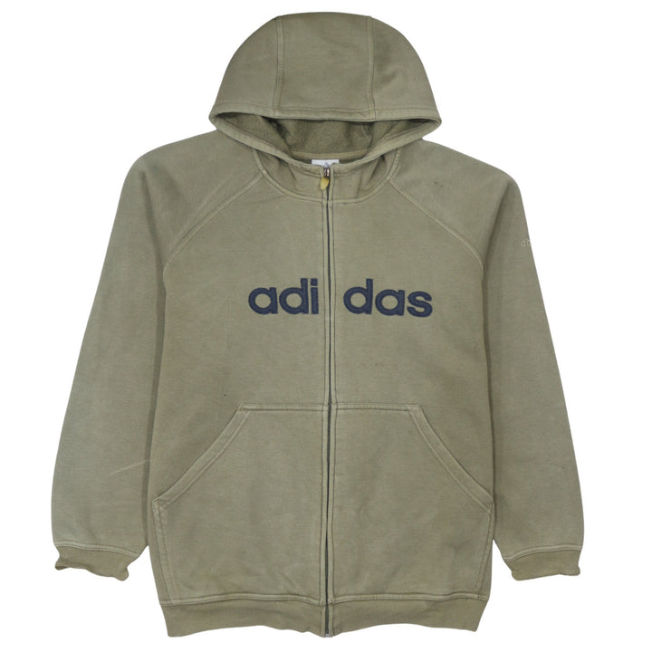 Adidas Men's Beige Full Zip Hoodie L Fleece Logo Sportswear